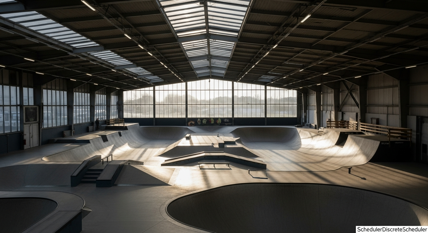 Aerial view of the Huveaune sports complex in Marseille, Olympic skatepark converted in 2026