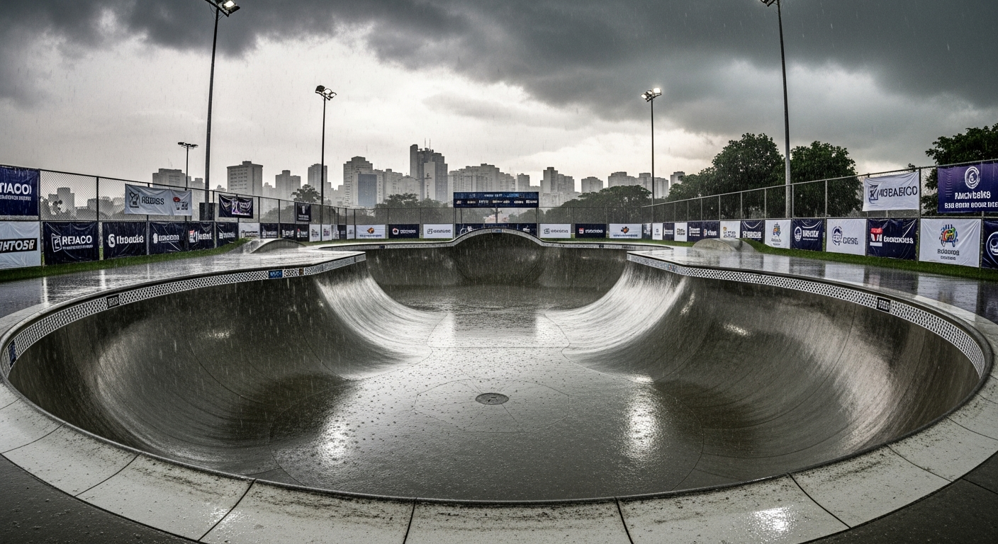 Sao Paulo 2026 Park Skateboarding World Championships bowl in the rain