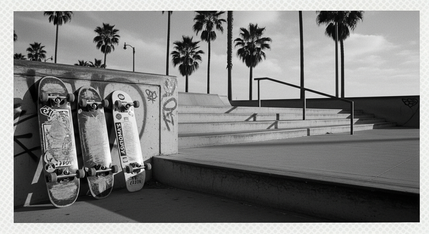 Venice Beach skate culture années 90 style vintage noir et blanc