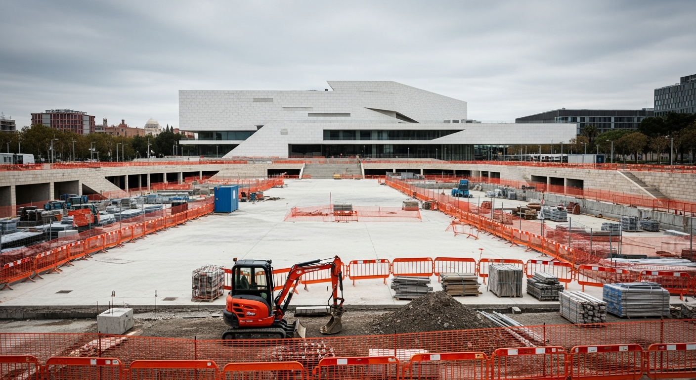 Travaux extension musée MACBA Barcelone 2026 chantier plaza skate