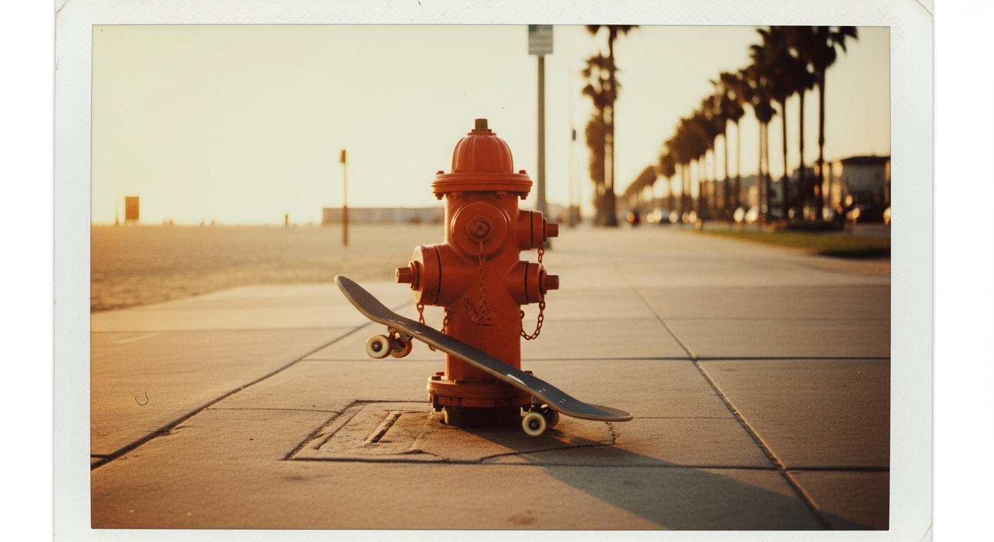 Natas Spin skateboard sur bouche incendie Venice Beach 1989