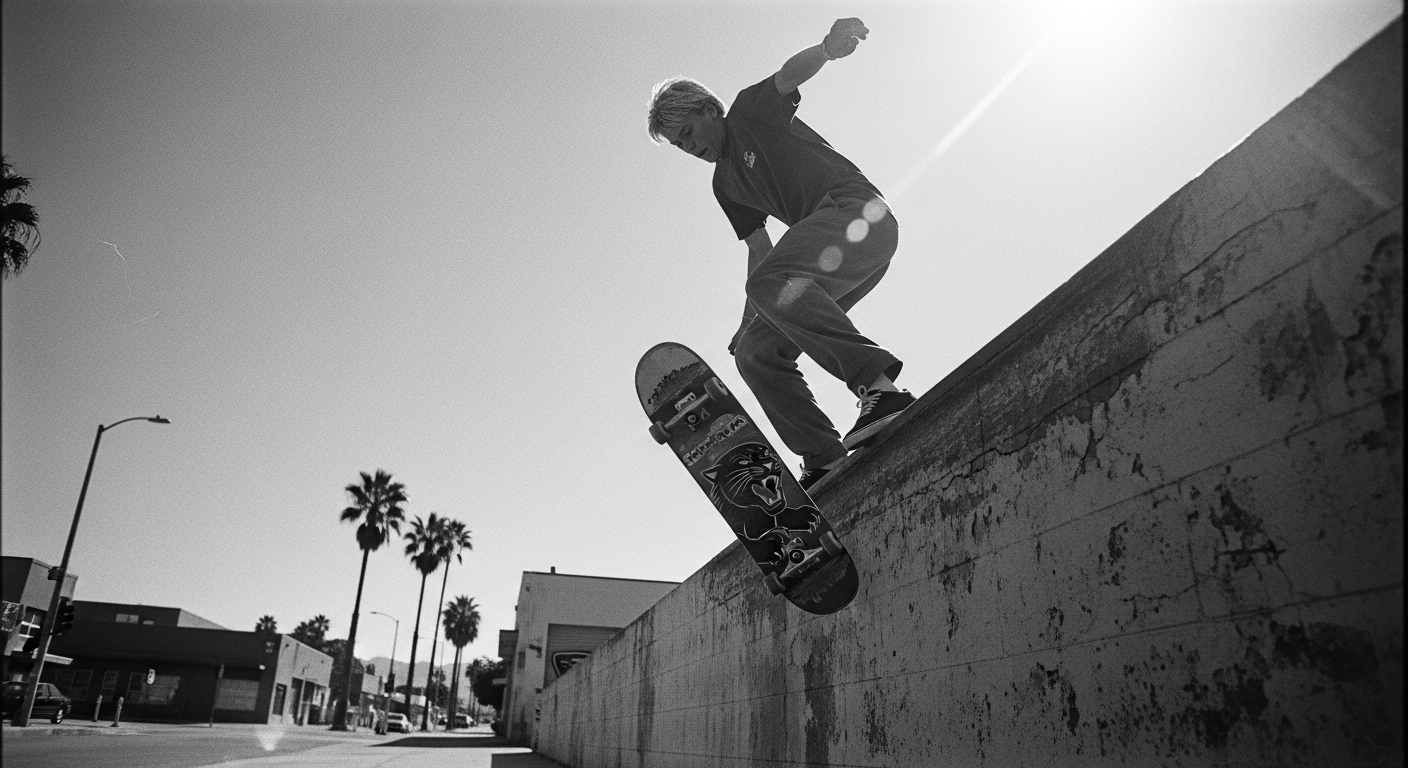 Natas Kaupas street skating wallride Santa Monica années 80 photographie noir et blanc
