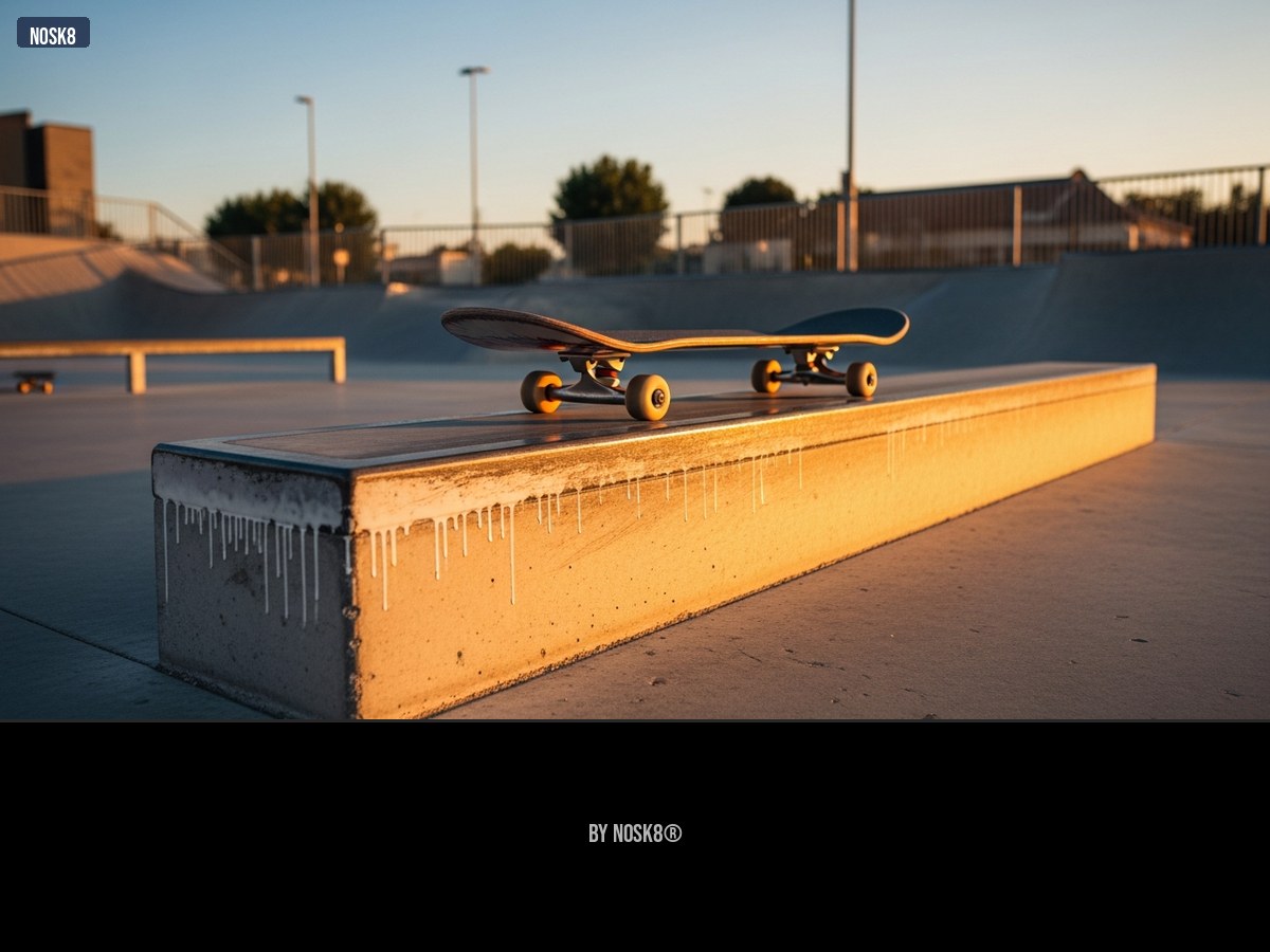 Trottoir bas en béton recouvert de wax paraffine pour l'apprentissage du 50-50 grind