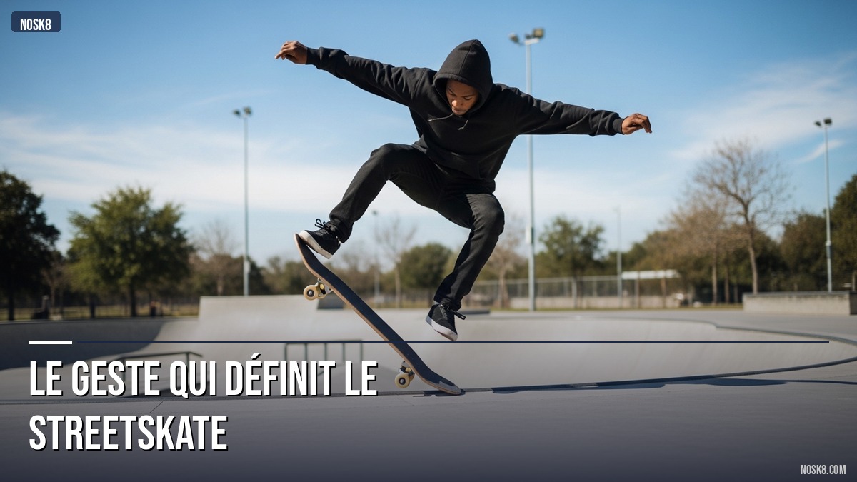 Skateboarder réalisant un kickflip parfait en milieu urbain
