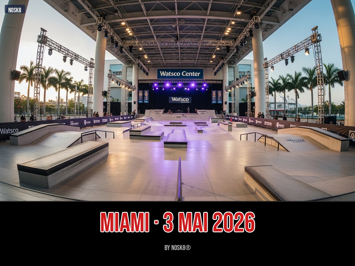 Watsco Center Miami extérieur, arène contest skate SLS, ambiance Floride