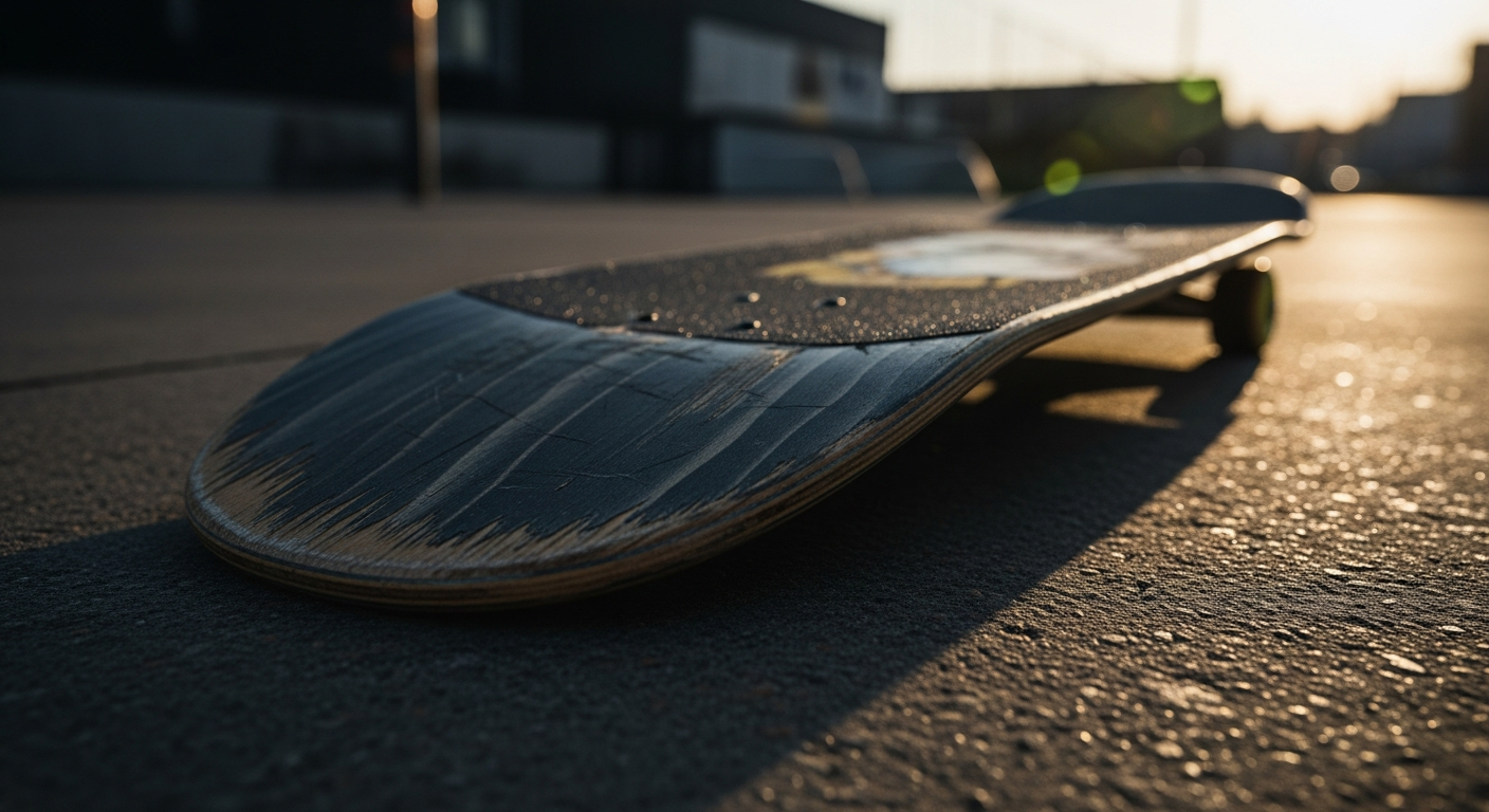Skateboard use sur beton urbain representant des decennies de pratique street skating