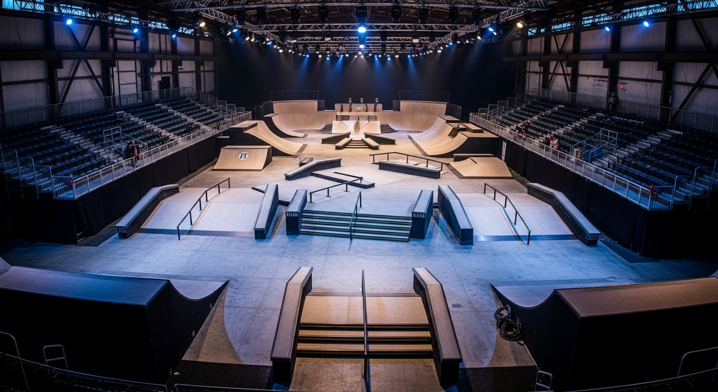 Course street SLS Downtown Los Angeles 2026 avec modules rails et stair set eclairages pro