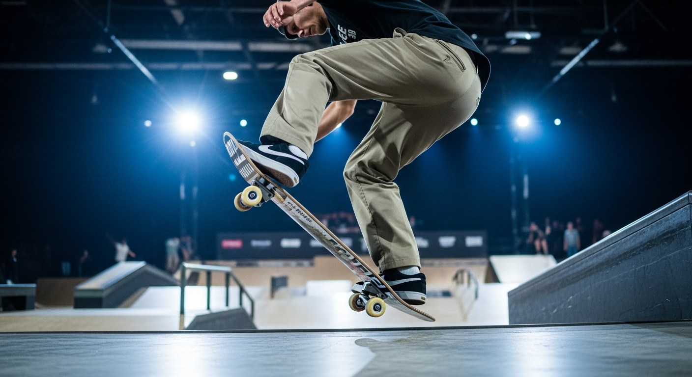 Juni Kang skateboarding trick SLS DTLA Takeover 2026 Downtown Los Angeles