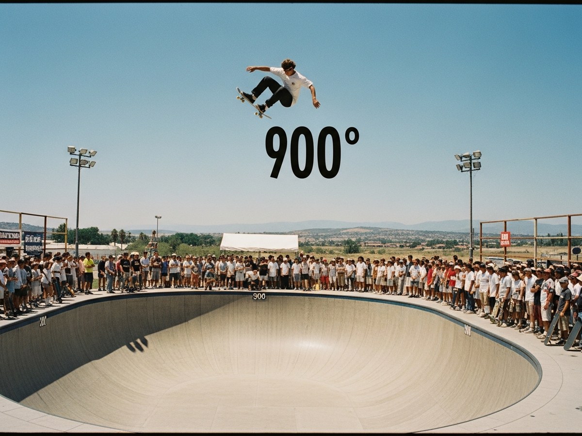 Halfpipe vert ramp X Games — ambiance du 900 de Tony Hawk, 1999