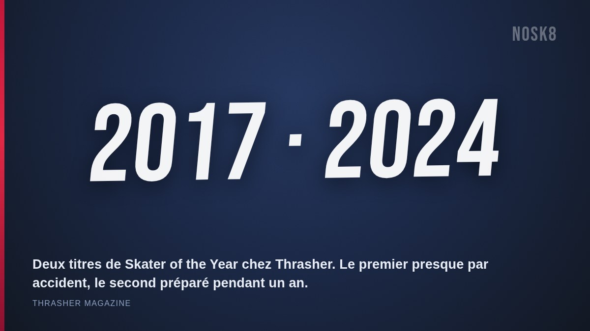 Jamie Foy, Skater of the Year Thrasher en 2017 puis en 2024 : sept ans de handrails entre les deux titres