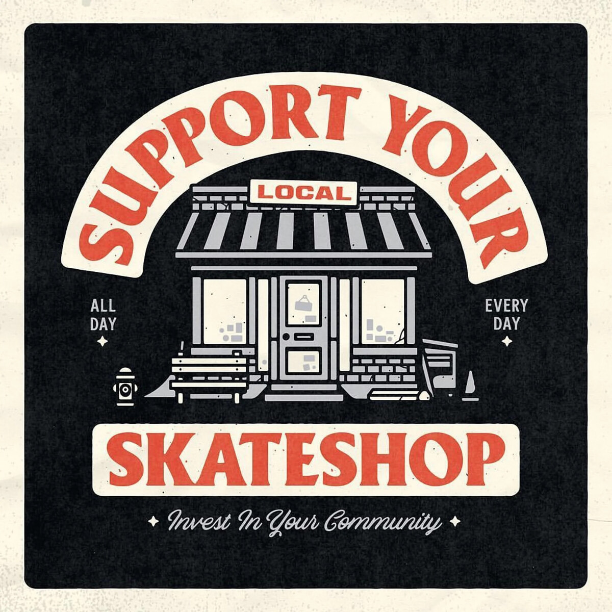 Affiche Skate Shop Day appelant à soutenir son skateshop de quartier