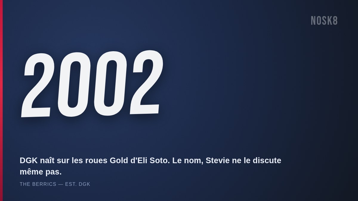 2002, l'année où Stevie Williams fonde DGK sur les roues Gold d'Eli Soto