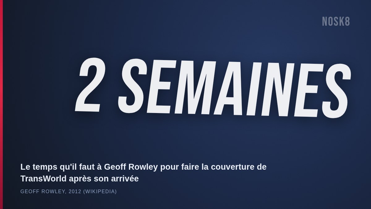 2 semaines : le temps qu'il faut à Geoff Rowley pour faire la couverture de TransWorld après son arrivée en Californie