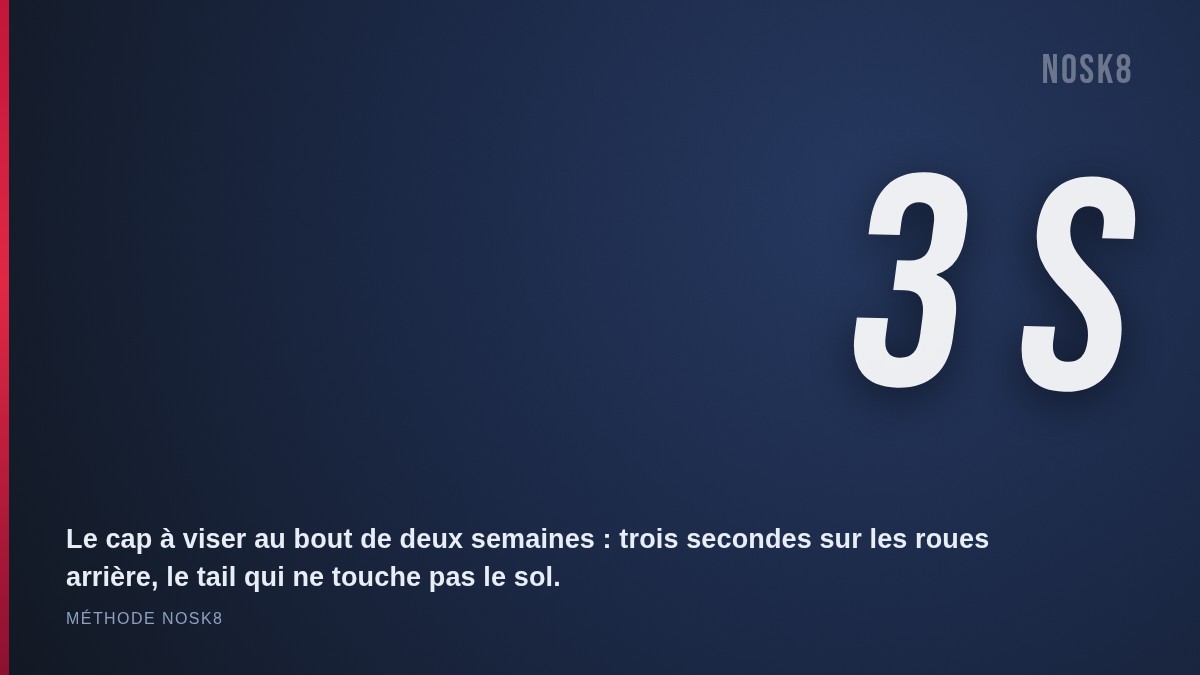 Objectif manual : tenir 3 secondes sur les roues arrière sans que le tail touche le sol