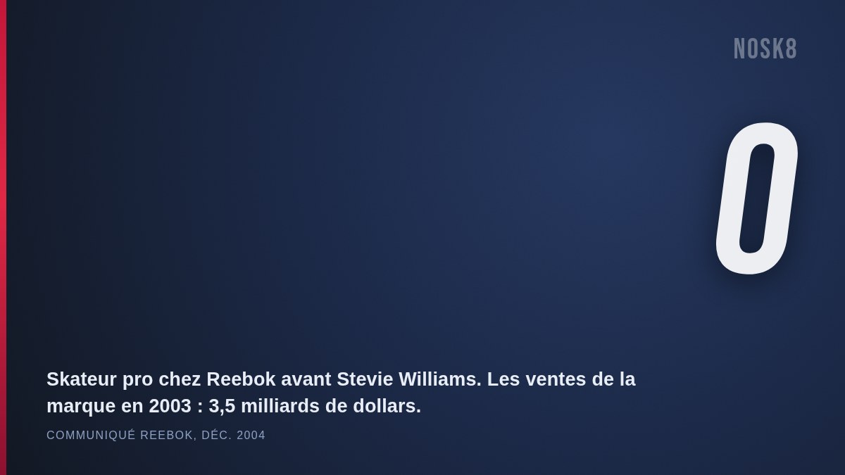 Zéro skateur pro chez Reebok avant le deal signé avec Stevie Williams en décembre 2004