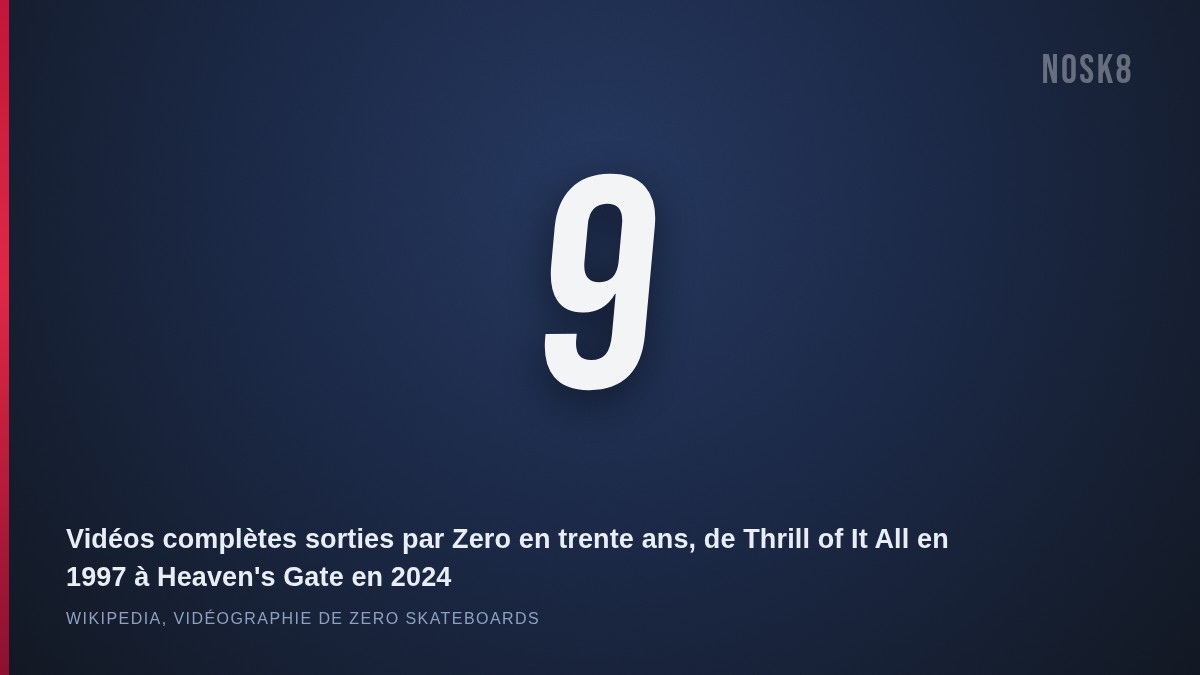 9 vidéos complètes sorties par Zero Skateboards en trente ans, de Thrill of It All en 1997 à Heaven's Gate en 2024
