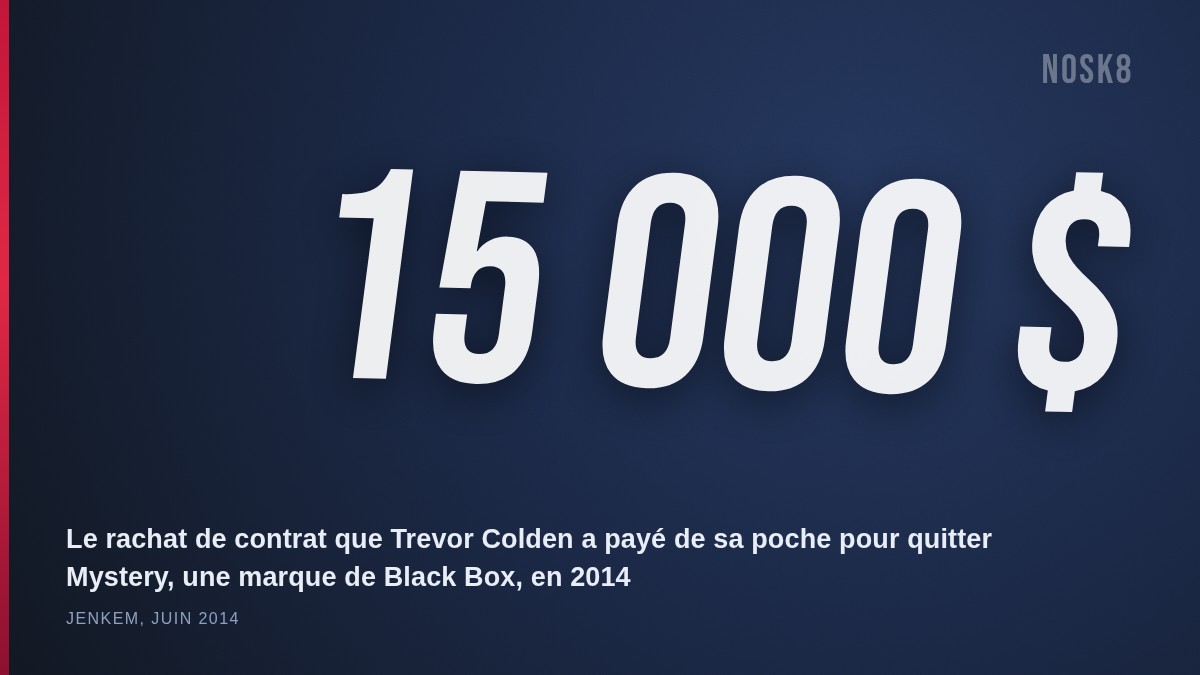 15 000 dollars : le rachat de contrat payé par Trevor Colden pour quitter Mystery, marque de Black Box, en 2014